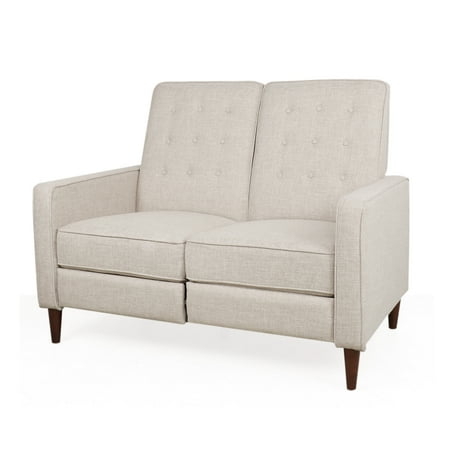 GDF Studio Manville Contemporary Faux Leather Tufted Loveseat Pushback Recliner, Wheat Fabric and Dark Espresso