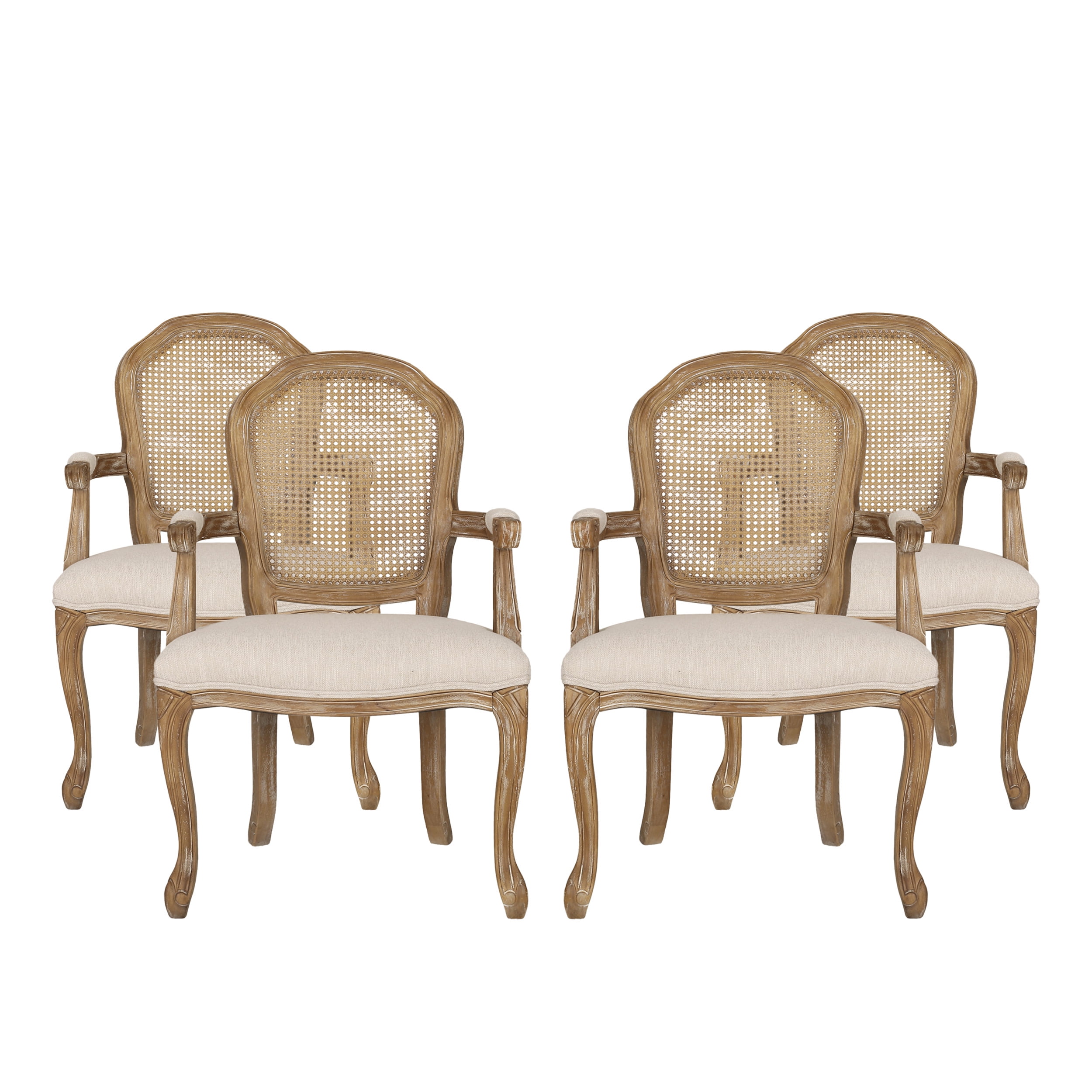 GDF Studio Mariette French Country Fabric Upholstered Wood and Cane