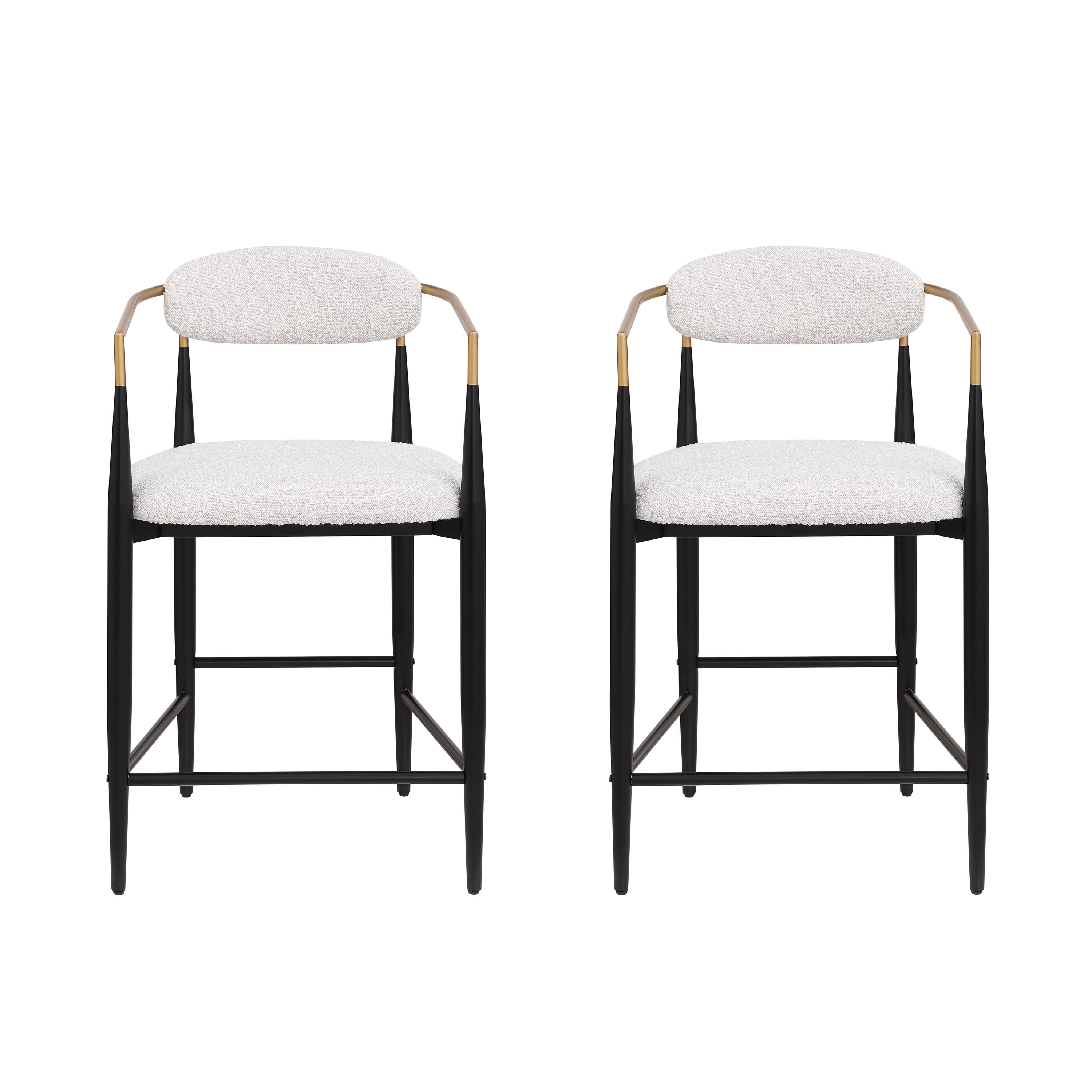 Beige and Black Upholstered Iron 25'' Counter Stools, Set of 2