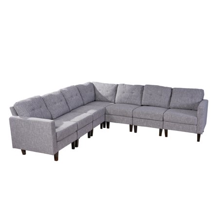 GDF Studio Marsh Mid Century Modern Fabric Extended Sectional Sofa Set, Gray Tweed