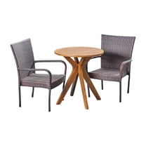 GDF Studio Martinique Outdoor Acacia Wood and Wicker 3 Piece Bistro Set, Teak and Multibrown
