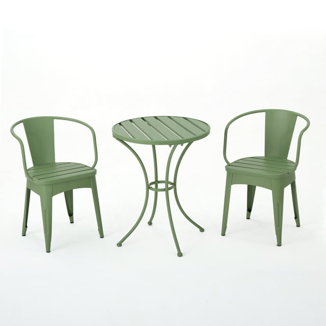Gdf studio mayfield outdoor iron 3 piece bistro set matte green