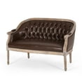 thumbnail image 1 of GDF Studio Megan French Country Tufted Upholstered Loveseat, Dark Brown Faux Leather and Antique Natural, 1 of 9