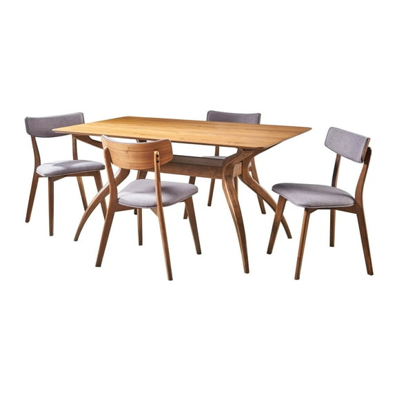 GDF Studio Megann Mid Century Modern Wood Fabric Upholstered 5 Piece Dining Set, Dark Gray and Walnut
