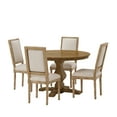 thumbnail image 1 of GDF Studio Merlene French Country Fabric Upholstered Wood 5 Piece Circular Dining Set, Natural and Beige, 1 of 13