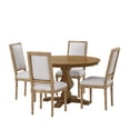 thumbnail image 1 of GDF Studio Merlene French Country Fabric Upholstered Wood 5 Piece Circular Dining Set, Natural and Light Gray, 1 of 13