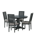 thumbnail image 1 of GDF Studio Merlene French Country Fabric Upholstered Wood and Cane 5 Piece Circular Dining Set, Gray, 1 of 13