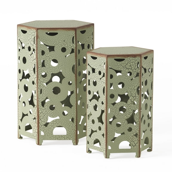 GDF Studio Merritt Outdoor Accent Tables, Set of 2, Antique Green
