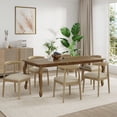 thumbnail image 1 of GDF Studio Mid-Century 7-Piece Dining Set with 80.38" Rectangle Table and Upholstered Chairs, Solid Wood Frame, Natural, 1 of 17