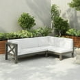 thumbnail image 1 of GDF Studio Mid-Century Modern 2 Piece Outdoor Patio Sofa Set, Left Corner Couch with Solid Wood Frame, Removable Cushions, Slat Design, White, 1 of 2