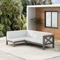 thumbnail image 1 of GDF Studio Mid-Century Modern 2 Piece Outdoor Patio Sofa Set, Right Corner Couch with Solid Wood Frame, Removable Cushions, Slat Design, Beige, 1 of 2