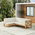 thumbnail image 1 of GDF Studio Mid-Century Modern 2 Piece Outdoor Patio Sofa Set, Right Corner Couch with Solid Wood Frame, Removable Cushions, Slat Design, Beige, 1 of 2