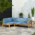 thumbnail image 1 of GDF Studio Mid-Century Modern 2 Piece Outdoor Patio Sofa Set, Right Corner Couch with Solid Wood Frame, Removable Cushions, Slat Design, Beige, 1 of 2