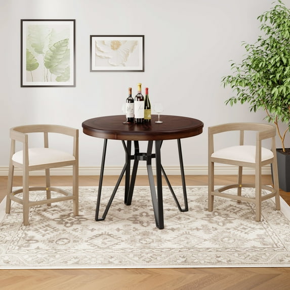 GDF Studio Mid-Century Modern 3-Piece with Bar Table and Open-Back Counter Stools, Beige+Brown