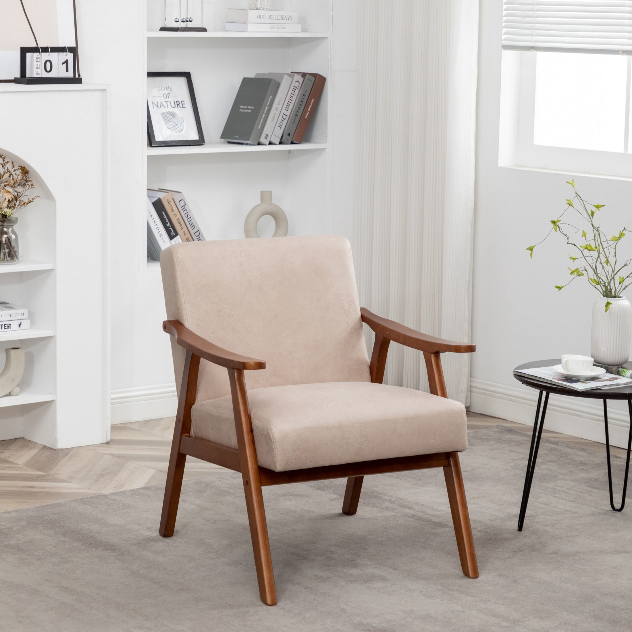 GDF Studio Mid-Century Modern Accent Chair with Microfiber Upholstery & Solid Wood Frame, Light Camel