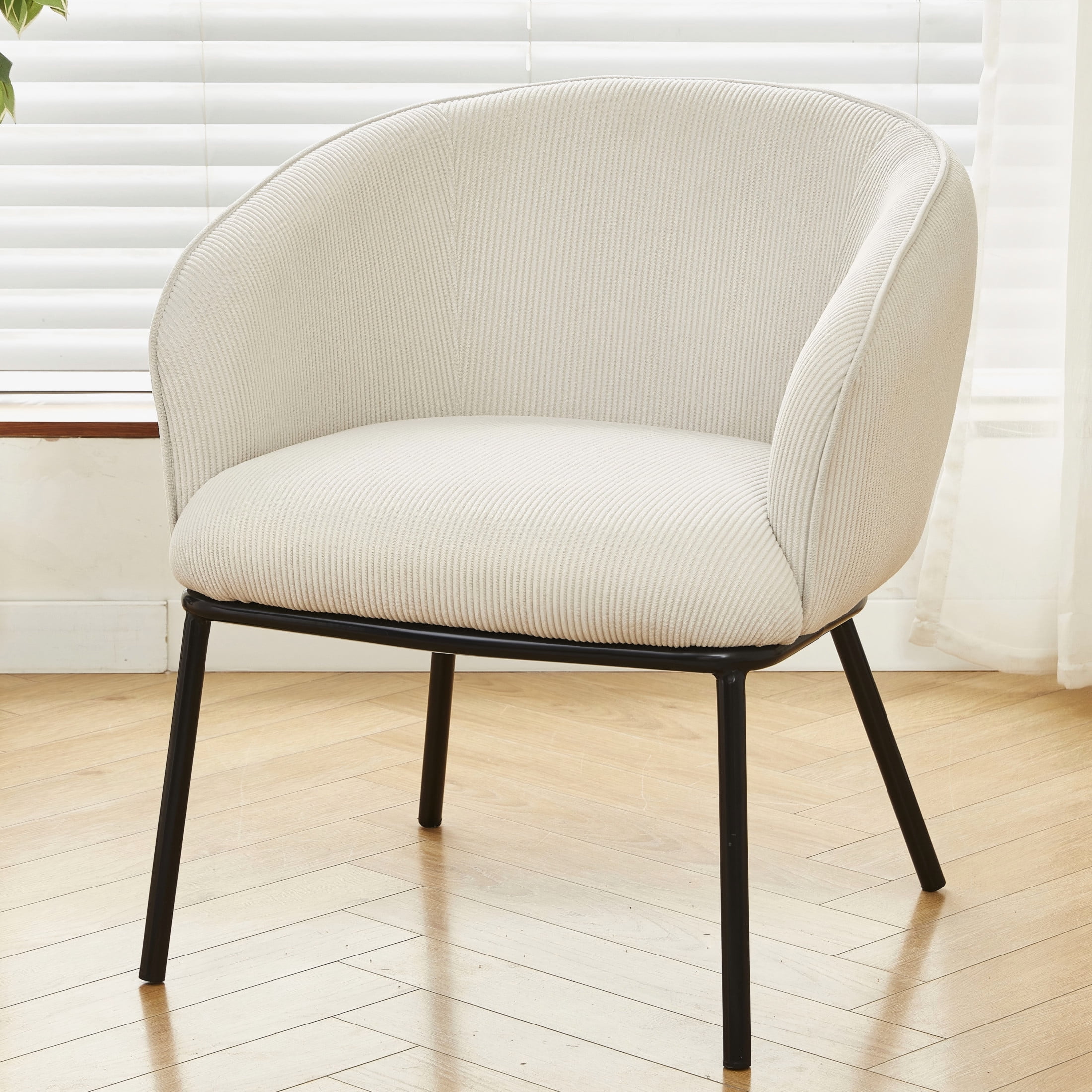 GDF Studio Mid-Century Modern Barrel Accent Chair with Corduroy Upholstery & Metal Legs, Beige