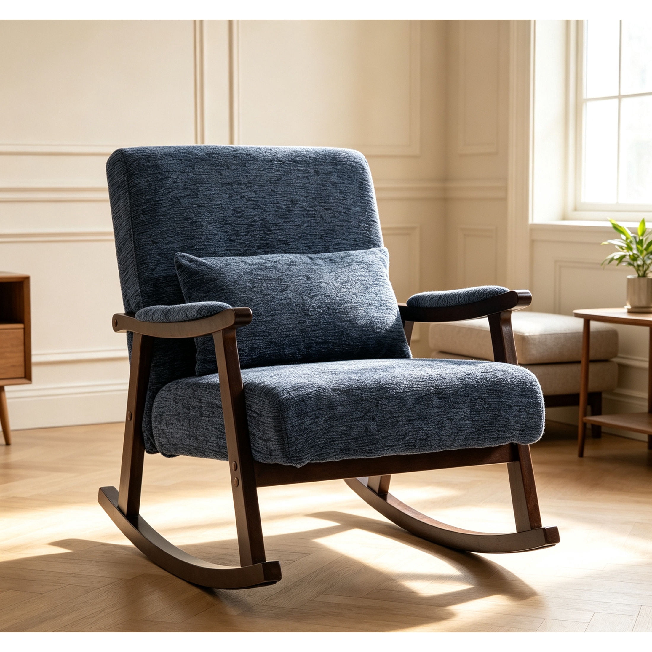 GDF Studio Mid-Century Modern Chenille Upholstered Solid Wood Rocking ...