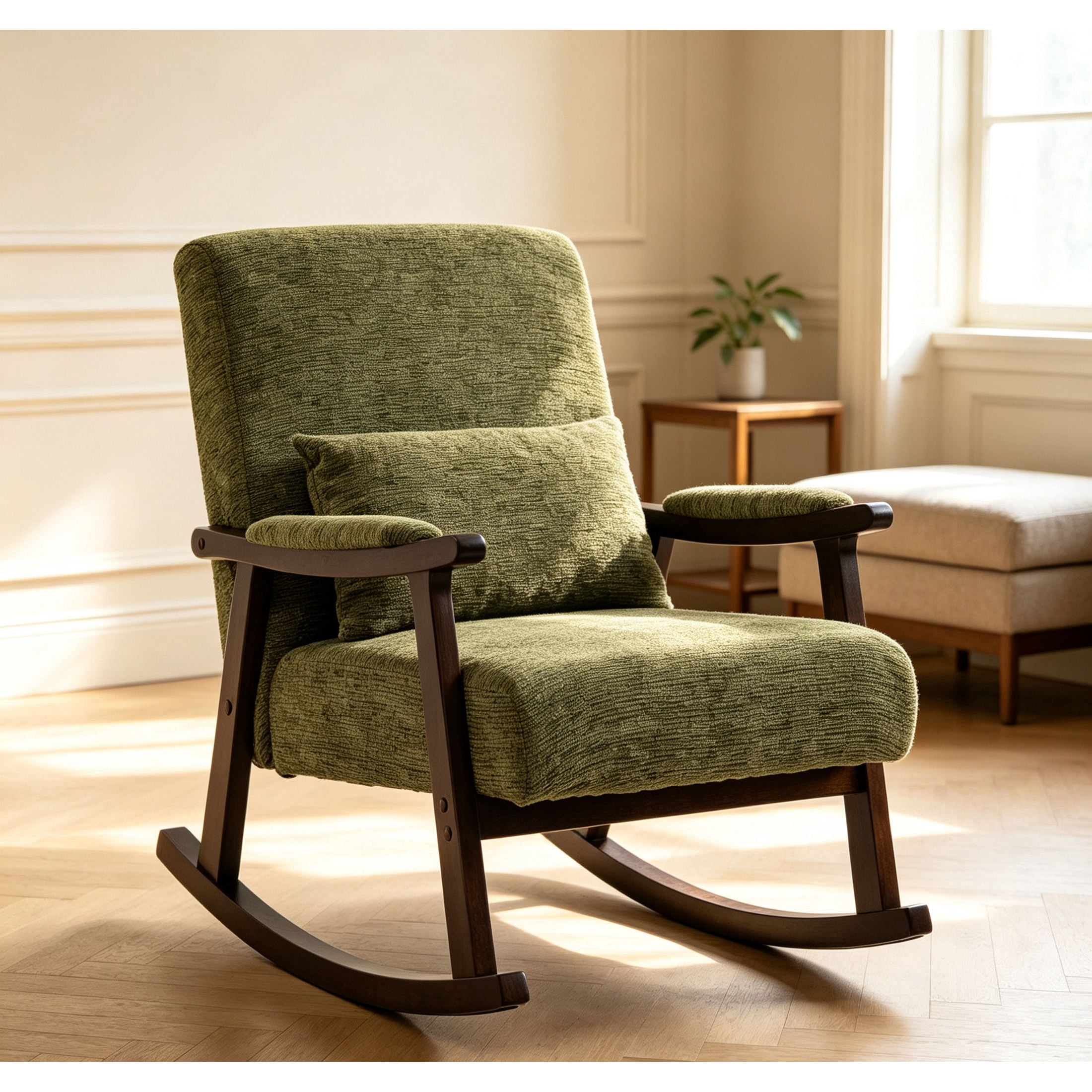 GDF Studio Mid-Century Modern Chenille Upholstered Solid Wood Rocking ...