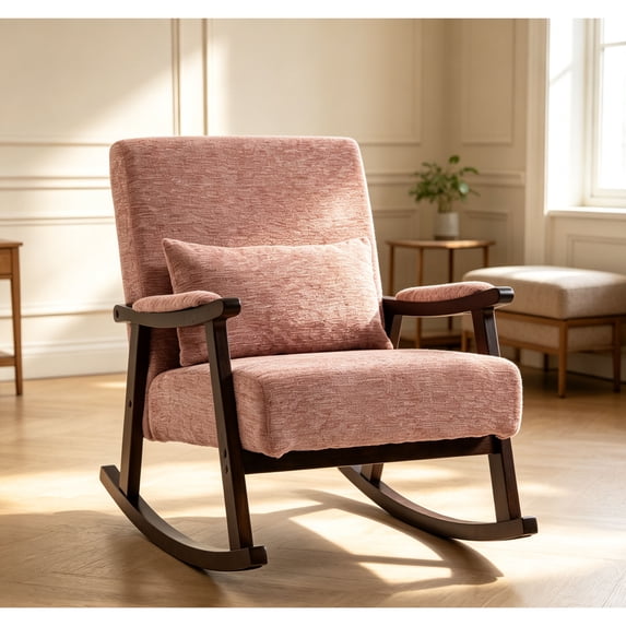 Designer Rocking Stool GDF Studio Mid-Century Modern Chenille Upholstered Solid Wood Rocking ...