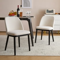 GDF Studio Mid-Century Modern Upholstered Dining Chairs with Curved Backrest and Wood Frame, Beige Black, Set of 2