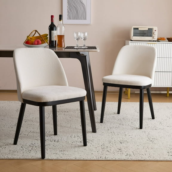 GDF Studio Mid-Century Modern Upholstered Dining Chairs with Curved Backrest and Wood Frame, Beige+Black, Set of 2