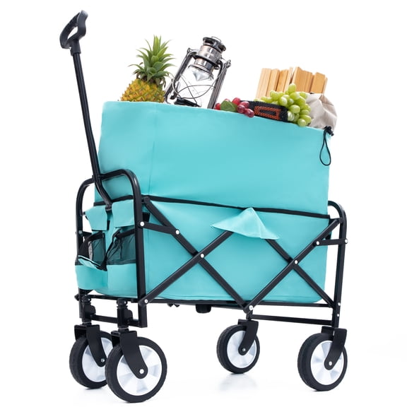 GDF Studio Minimeetall Collapsible Utility Wagon, Dual-Layer Expandable Storage Cart with 360° Wheels, Blue