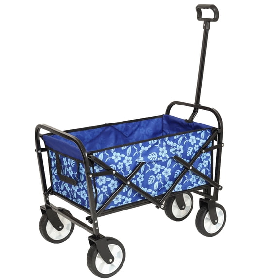 GDF Studio Minimeetall Collapsible Utility Wagon, Lightweight Folding Cart with 360° Swivel Wheels, Leaf Blue