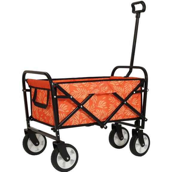 GDF Studio Minimeetall Collapsible Utility Wagon, Lightweight Folding Cart with 360° Swivel Wheels, Leaf Orange