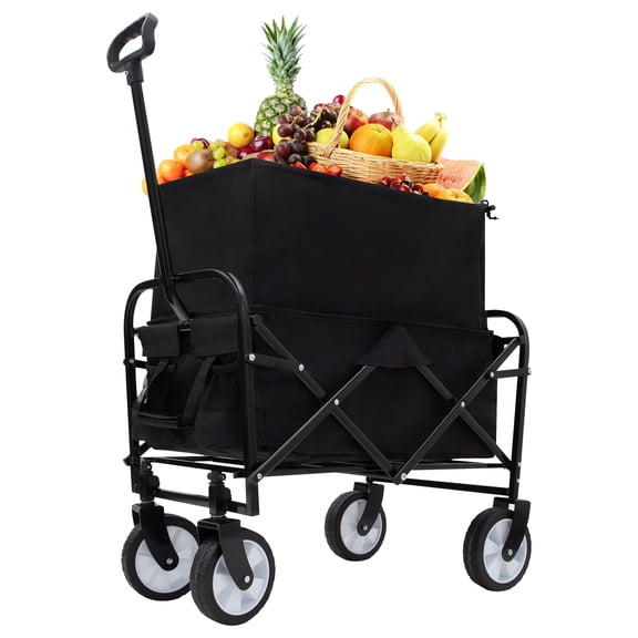 GDF Studio Minimeetall Multi-Use Collapsible Wagon with Plastic Liner and Cover Set, Expandable Utility Cart, Black