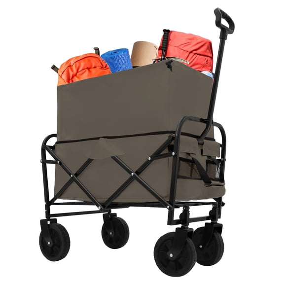 GDF Studio Minimeetall Multi-Use Collapsible Wagon with Plastic Liner and Cover Set, Expandable Utility Cart, Olive Green