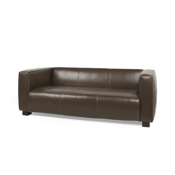 GDF Studio Minkler Contemporary Faux Leather 3 Seater Sofa, Dark Brown and Dark Walnut