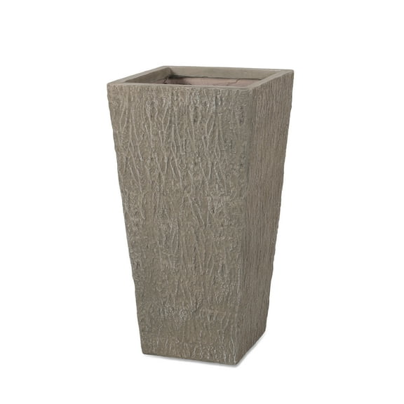 GDF Studio Mistler Outdoor Cast Stone Planter, Large Brown Wood