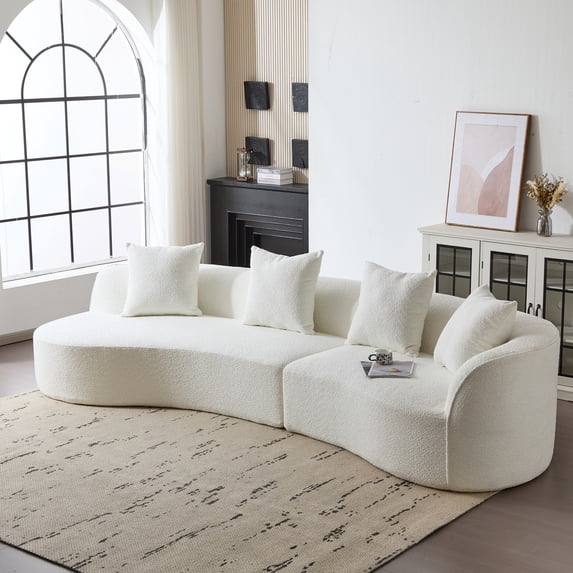 GDF Studio Modern 126" Oversized Curved Sectional Sofa, Modular Upholstered 5 Seat Sofa with 4 Throw Pillows, Beige