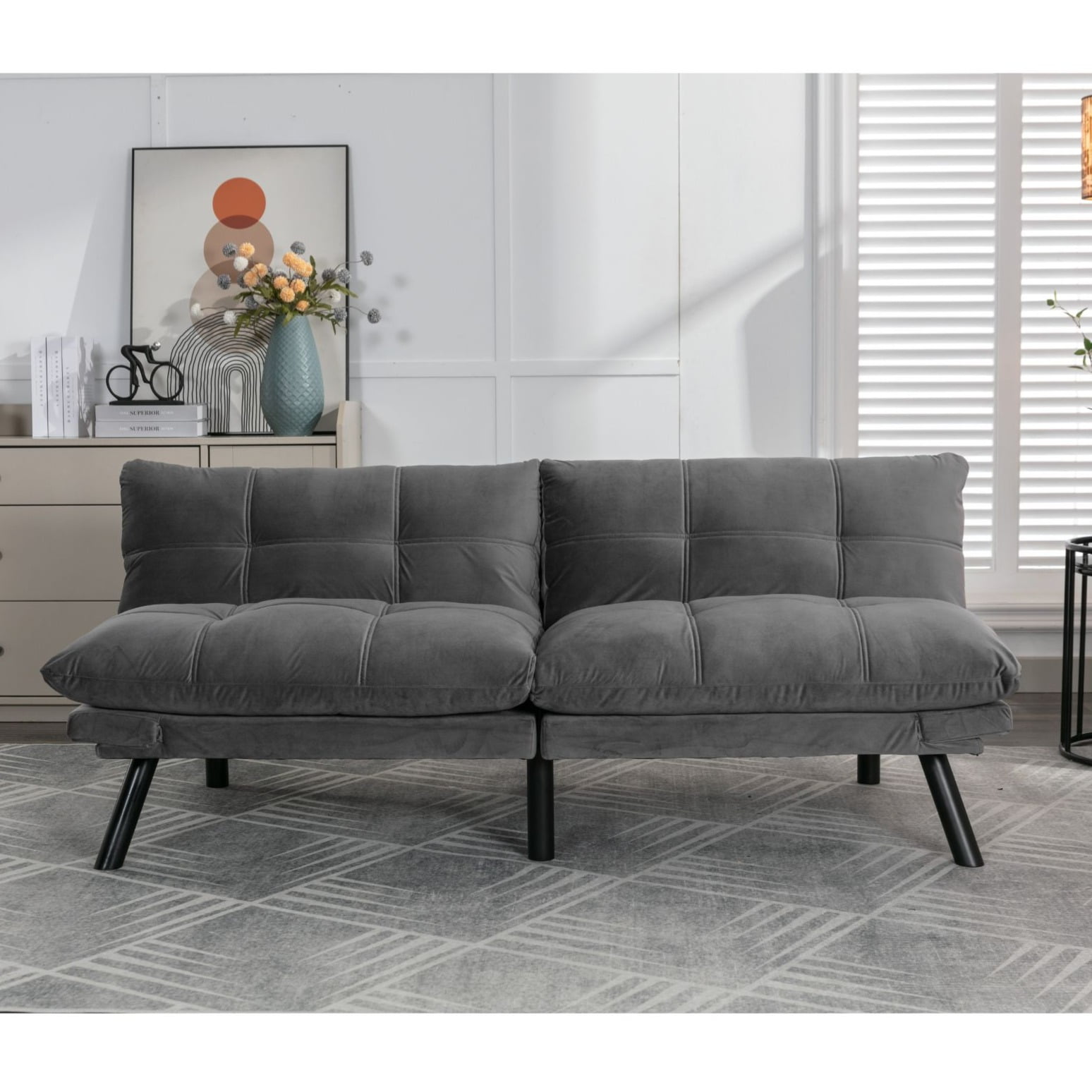 Noble House 70.8" Convertible Folding Twin Size Sofa Bed, Modern Couch with Adjustable Arm & Backrest, Light Gray