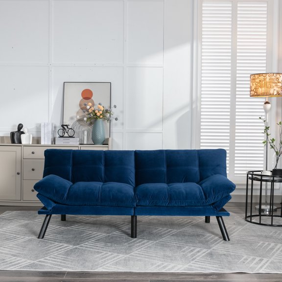 Noble House 70.8" Convertible Folding Twin Size Sofa Bed, Modern Couch with Adjustable Arm & Backrest, Navy Blue