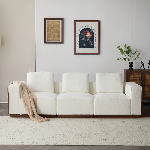 GDF Studio Modern 3-Seater Modular Sofa with Boucle Upholstery, Rubberwood Frame, Beige & Brown