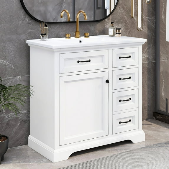 GDF Studio Modern 36" Bathroom Vanity with Ceramic Sink, Soft-Closing Doors, and Adjustable Shelf, White