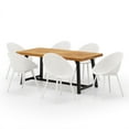 thumbnail image 1 of GDF Studio Modern 7-Piece Acacia Wood Patio Dining Set with White PP Chairs, Seats 6, 1 of 13