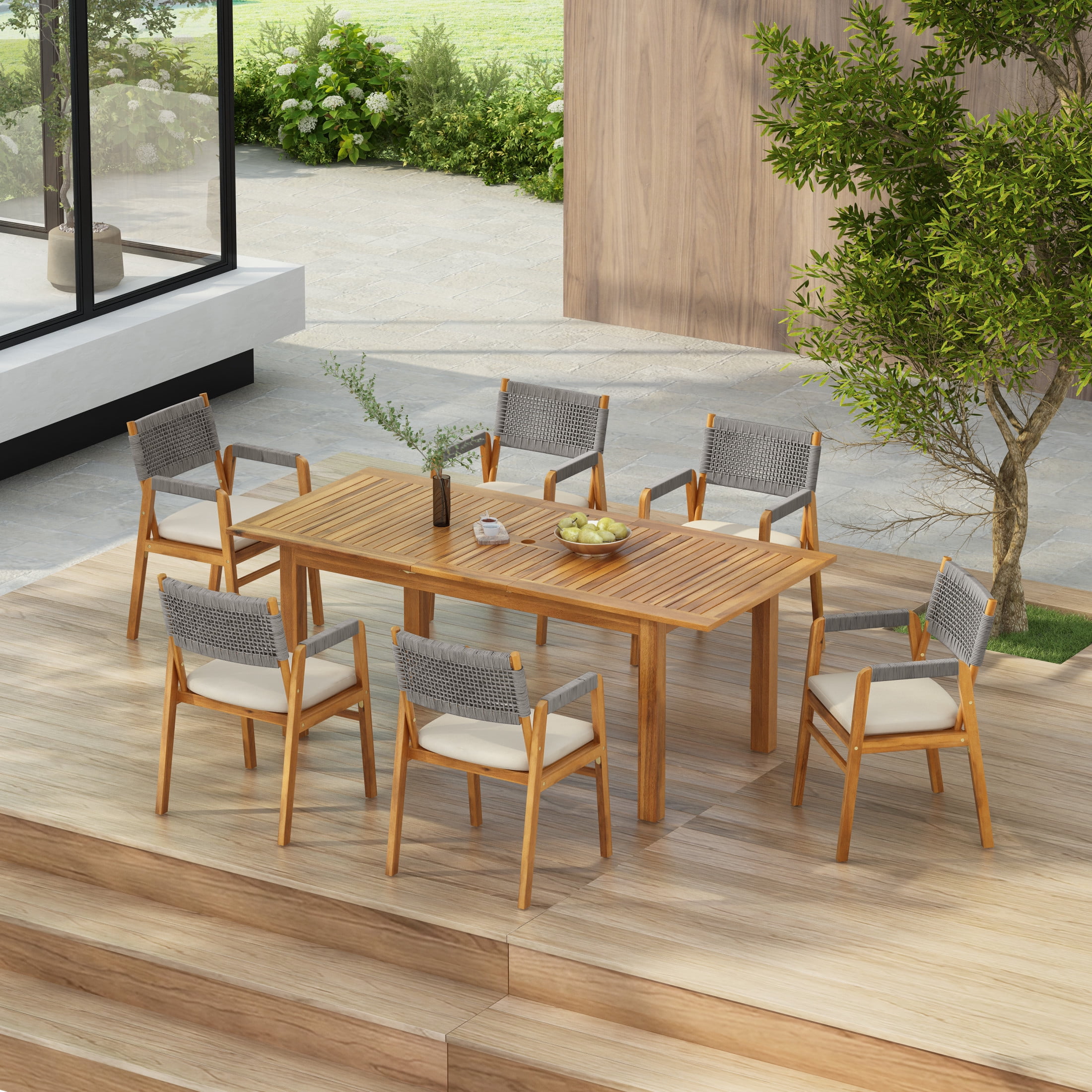 GDF Studio Modern 7-Piece Outdoor Dining Set with Acacia Wood ...