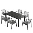 thumbnail image 1 of GDF Studio Modern Aluminum Dining Set, 1 Slat-Panel Table & 6 Rope-Woven Chairs, 1 of 13