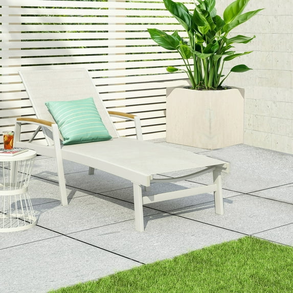 GDF Studio Modern Aluminum Outdoor Chaise Lounges with Adjustable Mesh Seating, White, Set of 2