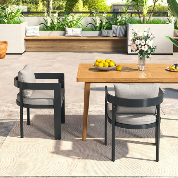 GDF Studio Modern Aluminum Outdoor Dining Chairs with Cushions, Back+Beige, Set of 2