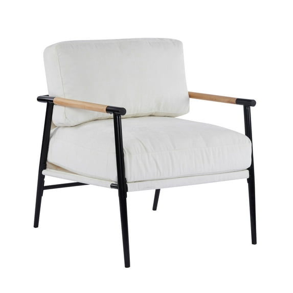 GDF Studio Modern Armchair with Metal Frame, Wood Accents, and Plush Cushions, White