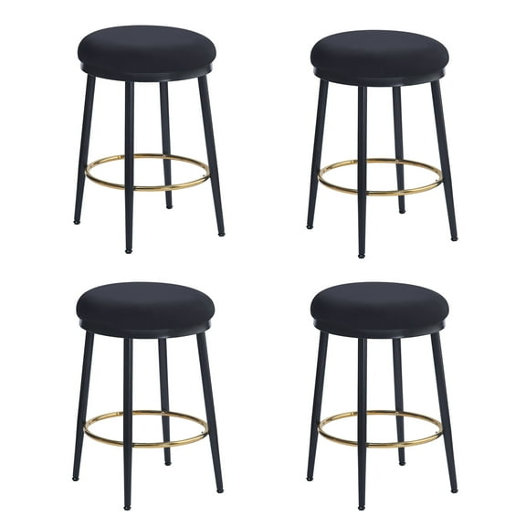 GDF Studio Modern Black Round Upholstered Counter Stools with Metal Legs, Set of 4