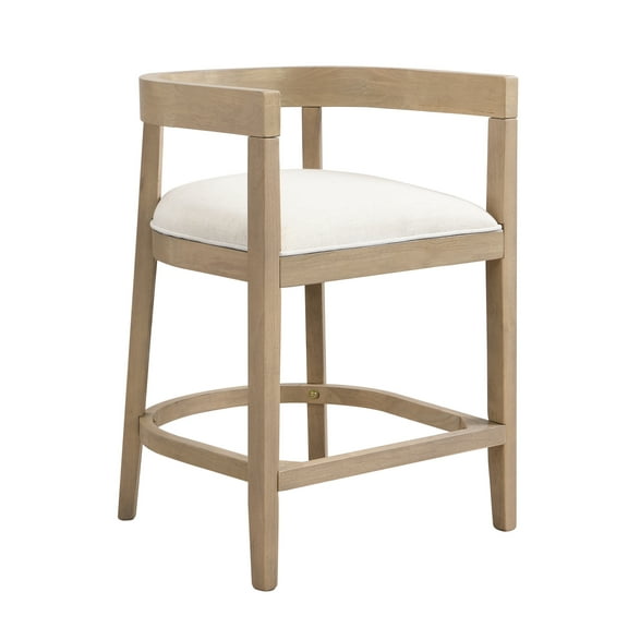 GDF Studio Modern Counter Stools with Cutout Barrel Back, Upholstered Seat, and Rubberwood Frame, Set of 2, Beige+Natural