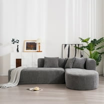 GDF Studio Modern Curved 4 Seater Sectional Sofa with 4 Cushions, Stylish Stitching, Grey