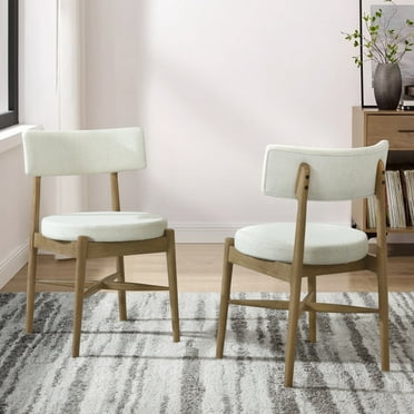 GDF Studio Modern Dining Chairs, Mid-Century Fabric with Solid Wood Legs for Kitchen Dining Room, Natural +Beige, Set of 2