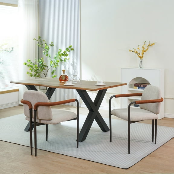 GDF Studio Modern Dining Chairs with Espresso Iron Frame and Beige Cushion, Set of 2