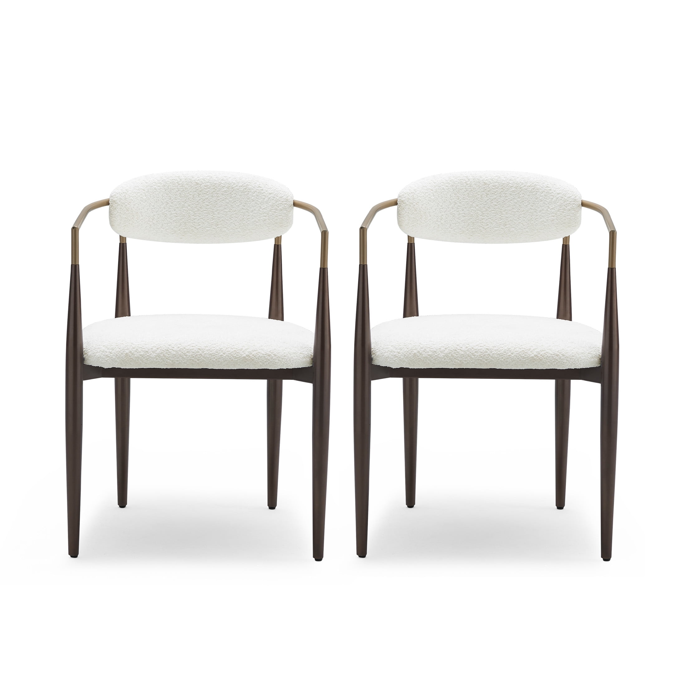 White Boucle Upholstered Arm Chair with Gold Metal Frame