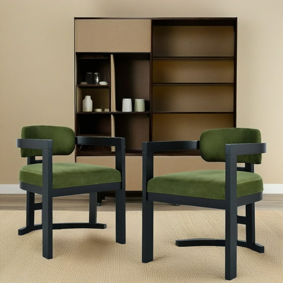 GDF Studio Modern Fabric Upholstered Dining Chairs with Solid Wood Frame, Green+Black, Set of 2